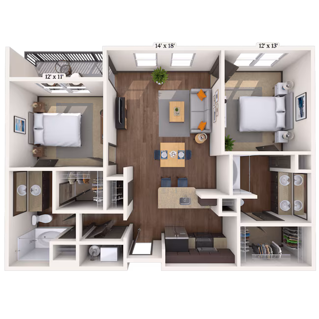 Traditional 2x2 1028-1148 SF 3205 floor plan